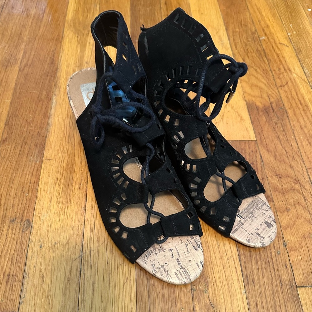 DV by Dolce Vita for Target: Black Lace Up Suede-Feel Cork Wedges